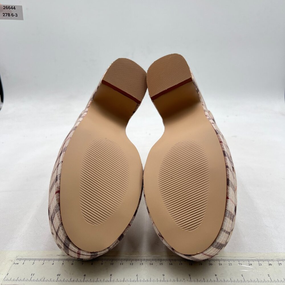 Pazzion Khaki Plaid Platform Rounded Toe Mules Clogs Slip On Chunky Heel Slipper - Picture 7 of 8